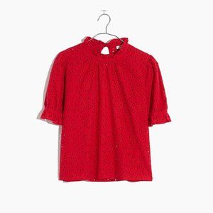 NWT Madewell Embroidered Eyelet Ruffle-Neck Top